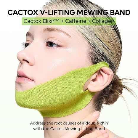 Dr.Melaxin CACTOX V-Lifting Mewing Band – Cactox + Caffeine + Collagen Double Chin Lifting Band for Sagging Jawline & Facial Puffiness 8 pcs (2 pcs) Dr.Melaxin